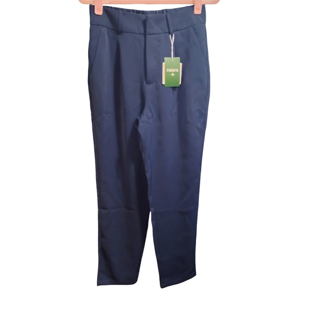 Halara Women's Blue Dress Pants Size S Hook & Eye Zip Front Stretch Work